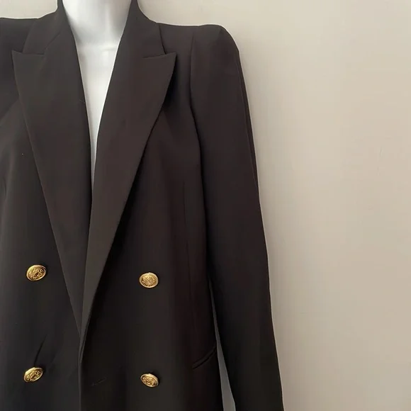 Zara Black Tailored Strong Shoulder Blazer with Gold Buttons - Picture 10 of 16